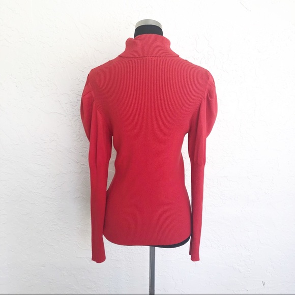 Anthropologie Cecilia Red Puff Sleeve Rib Sweater - Picture 6 of 7